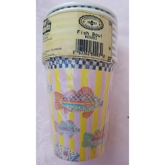 MacKenzie Childs Fish Bowl Paper Cups.  8 Cups 9oz-sealed Retired - Picture 1 of 4
